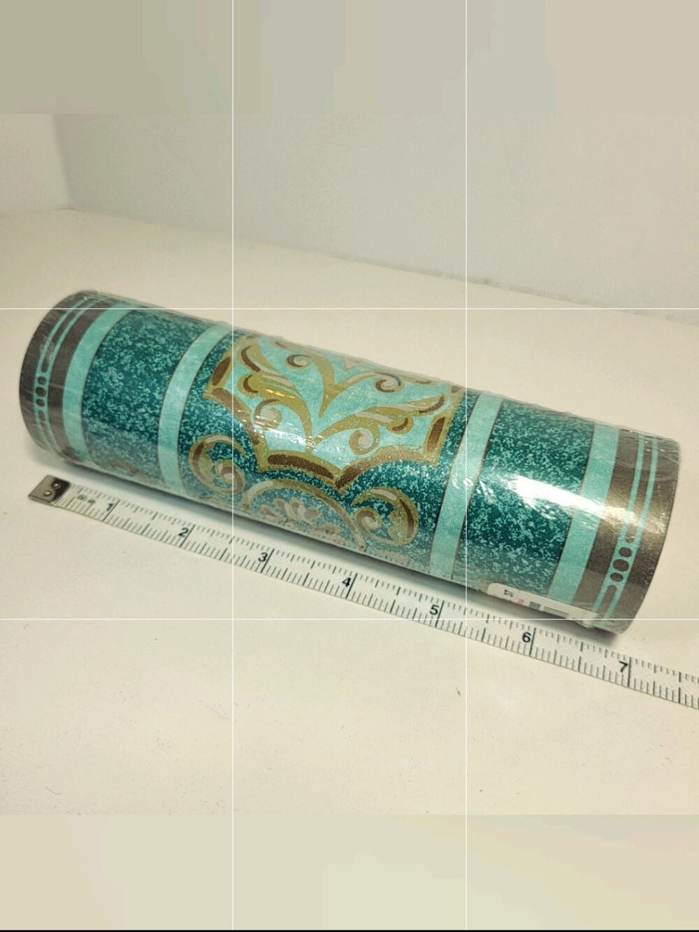 Wallpaper BORDER 3 Rolls Teal Green and Gold Scroll Medallion Moon Sun 5 Yds Vtg - Picture 4 of 7